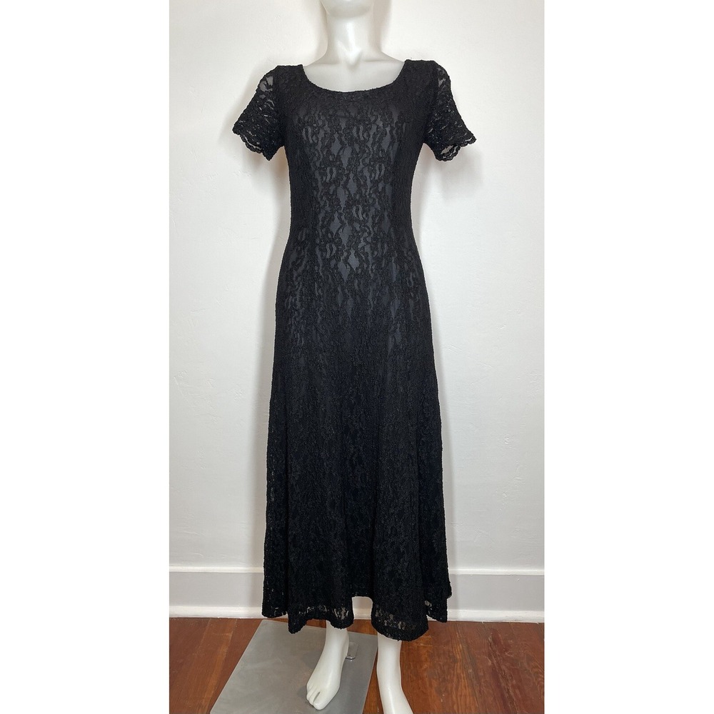 LANZ Lace Dress Stretch Black SZ XS / S USA. ( Altered See Back V Neck